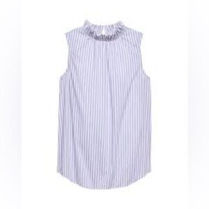Banana republic blue white striped sleeveless blouse pleated ruffle collar xs